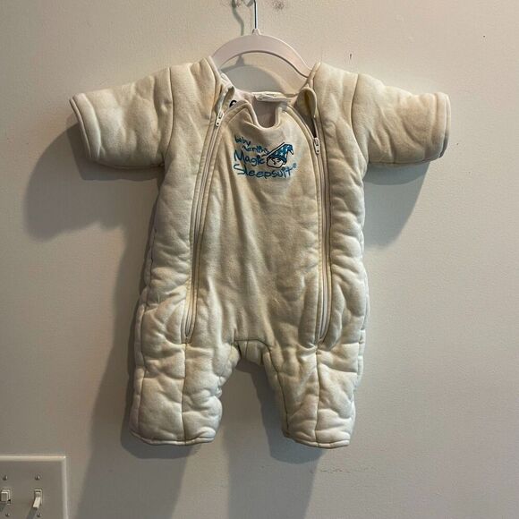 Baby Merlin's Infants White Magic Sleepsuit L 6-9 mos Double Zip Cotton Swaddle - Picture 4 of 9